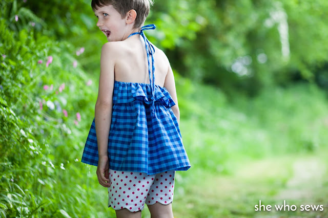 Gingham check neck tie top