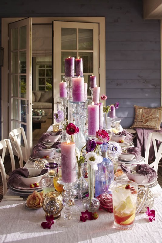 The candles in various hues of lilac pink and purple goes perfect with the