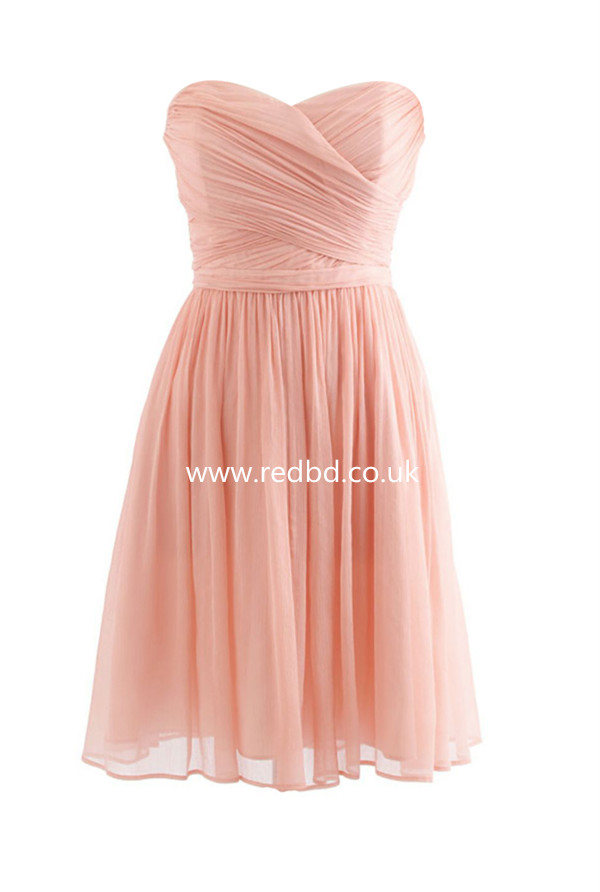 Chiffon Sweetheart Strapless Short Pink Bridesmaid Dress