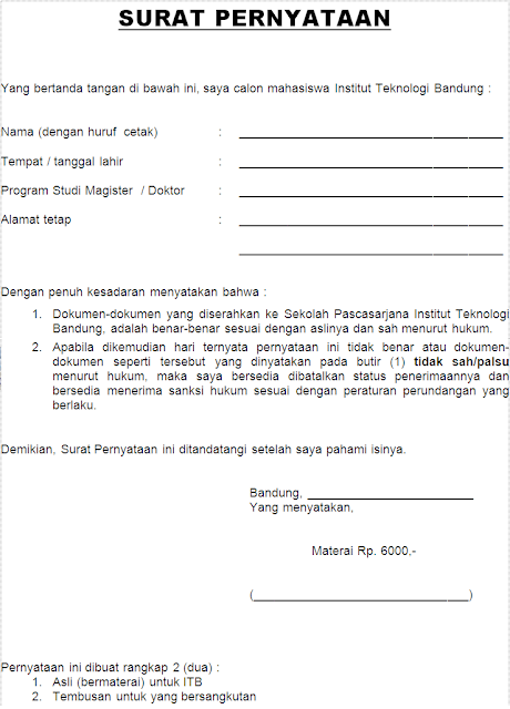 Contoh Surat Pernyataan Dokumen Asli Contoh Surat