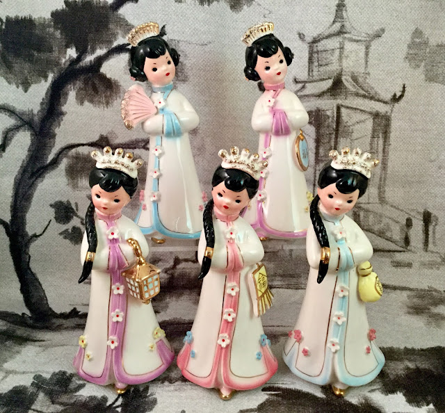 Vintage rare Josef Originals figurine Chinese Girl Series figurines girl crown princess oriental asian