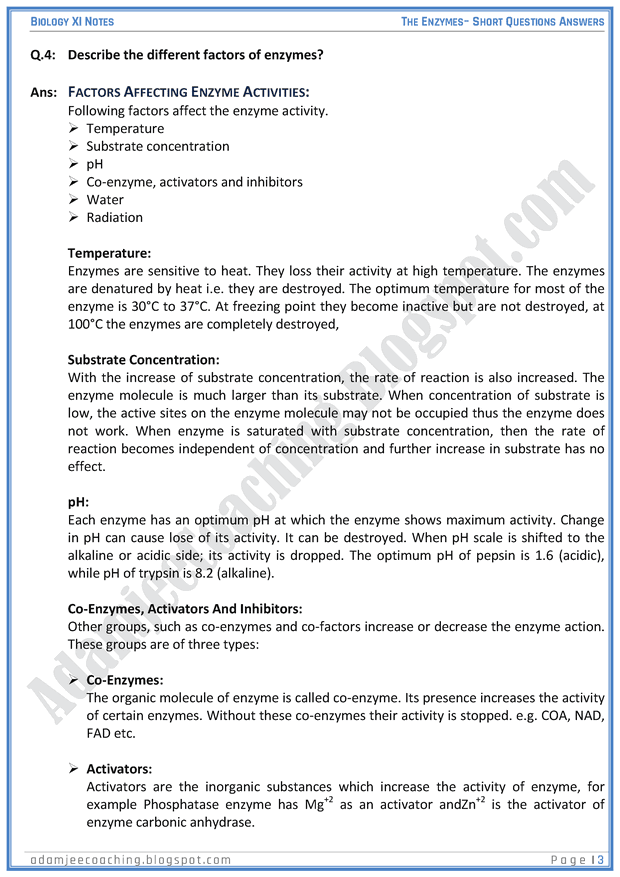 the-enzymes-short-question-answers-biology-11th