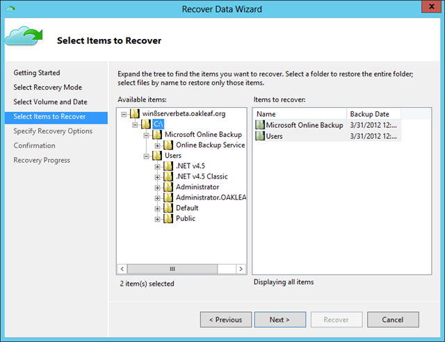 Recover Data Wiz - Items to Recover