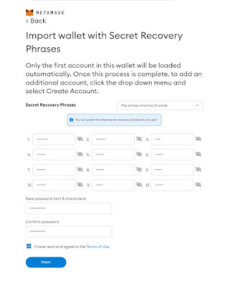 Submit recovery prasa on metamask