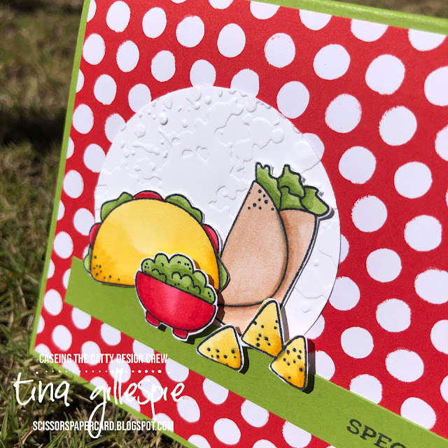 scissorspapercard, CASEing The Catty, Stampin' Up! Taco Fiesta, Stripes & Splatters 3DEF, Stampin' Blends