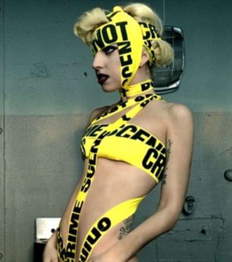 Lady Gaga wore crime scene tape in the video for her single Telephone