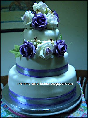 Simple White and Purple wedding cake