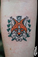 Tattoo Yonni-Gagarine : Fox Face Crown Leaf Branch Bow Tie