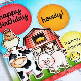 Sunny Studio Stamps: Staggered Circle Dies Barnyard Buddies Birthday Card by Lexa Levana