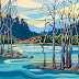 "Winkle Pond," contemporary landscape painting with water by Carolee Clark, Oregon Artist