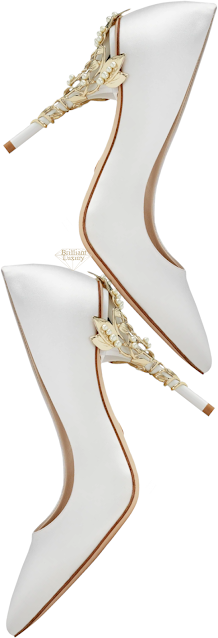 ♦Ralph & Russo white satin Eden heels with pearls & gold leaves #ralphrusso #shoes #brilliantluxury