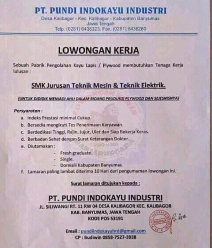 Lowongasn Kerja Pt Pundi Indokayu Industri
