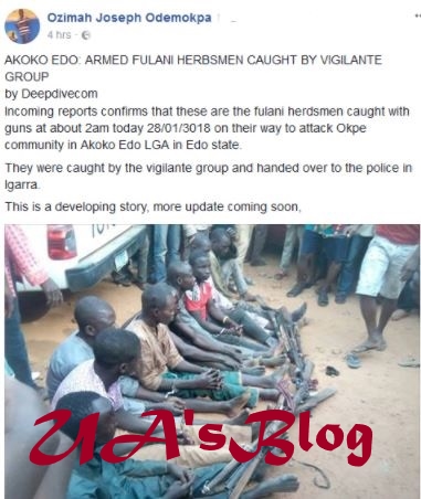 Fulani Herdsmen Allegedly Caught On Their Way To 'Attack' A Community In Edo (Photos)