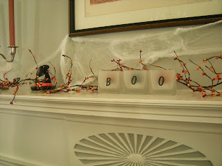 Close up of mantel with halloween decorations