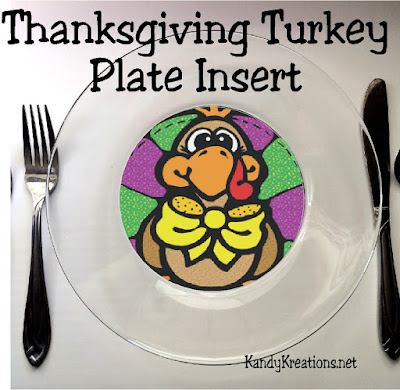 Decorate the kid's table with these fun Thanksgiving turkey plate inserts.  Simply glue to the back of a glass plate from Walmart and you have an easy and cute way to dress up your Thanksgiving table.