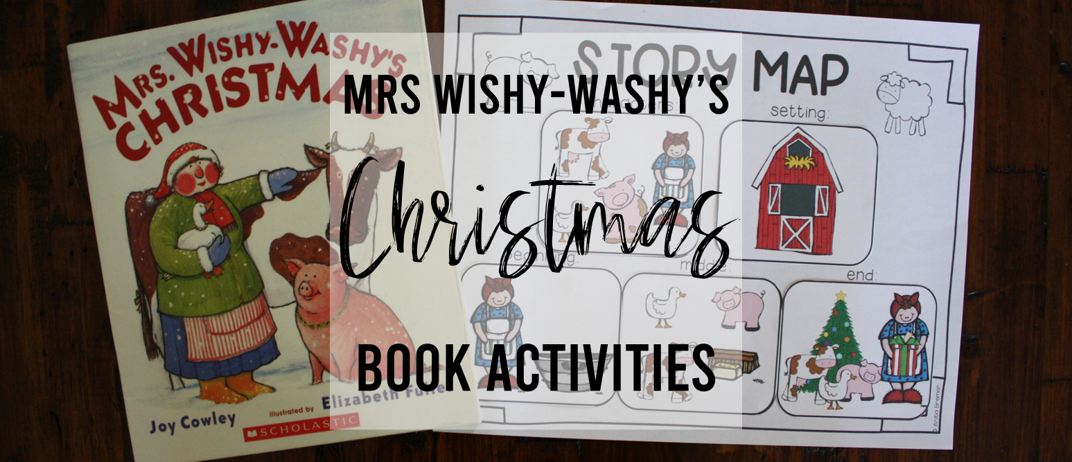 Mrs Wishy-Washy's Christmas book activities unit with literacy printables, reading companion activities, lesson ideas, and a craft for Kindergarten and First Grade