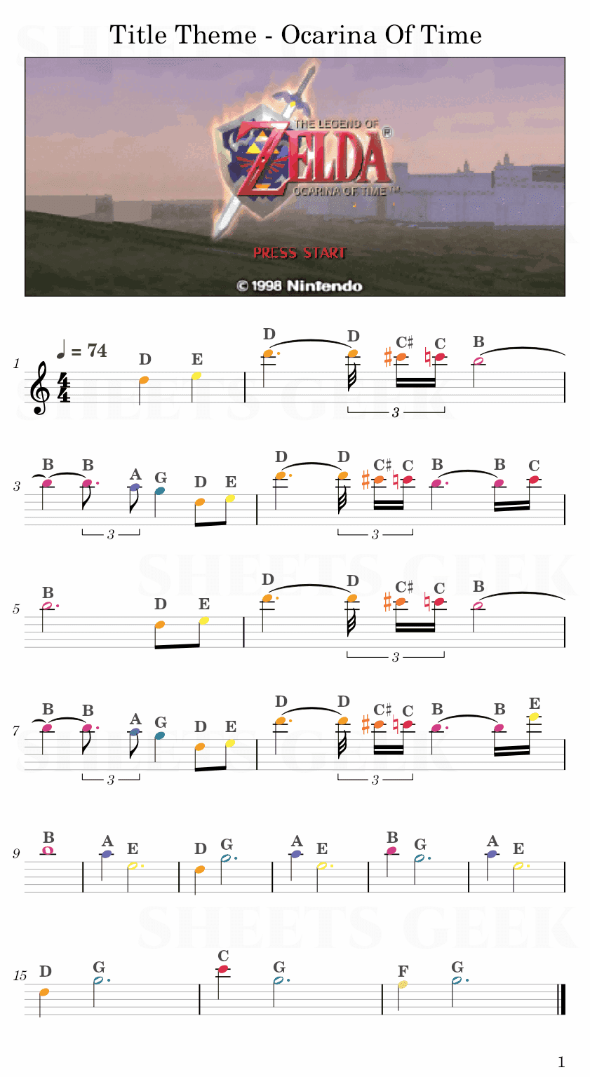 Title Theme - The Legend Of Zelda: Ocarina Of Time Easy Sheet Music Free for piano, keyboard, flute, violin, sax, cello page 1