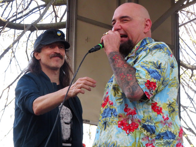 Eugene Hutz (left) of Gogol Bordello, shown here with James Drescher of Murphy's Law, joined Murphy's Law for one song