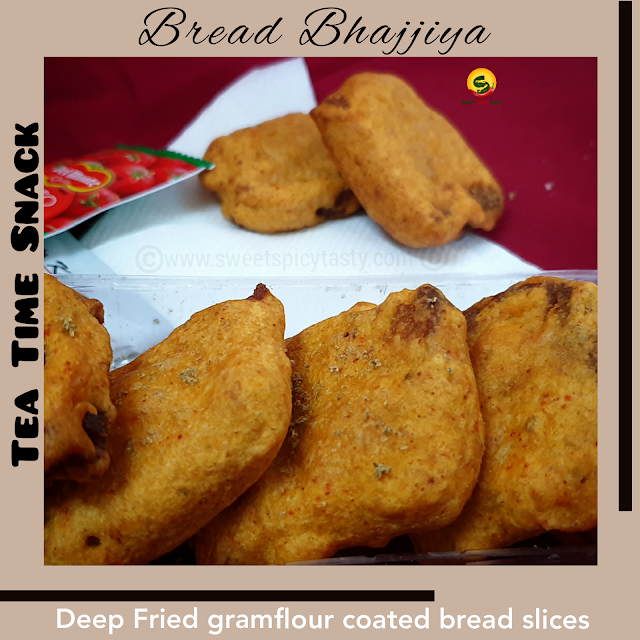 Bread Pakoras or bread bhajiyas are very famous as street food special across the northern part of India.  Bread slices are dipped in gramflour batter which is spiced using red chilli powder , finely chopped chillies and the slices are deep fried in oil.  Bread bhajji, bread pakora , ब्रेड भजिया   ,bread pakoda, how to make crisp bread bhajiya at home