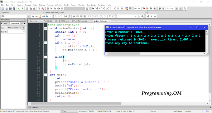 Program in C and C++ to print prime factors of given number Using recursive function