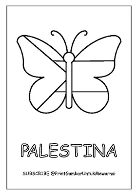 Gambar Mewarnai Bendera Palestina PDF Bentuk Kupu-kupu 2