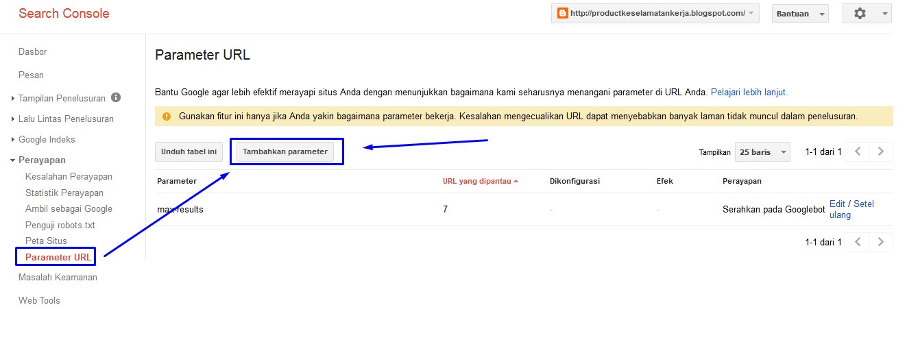 setting tambahkan parameter