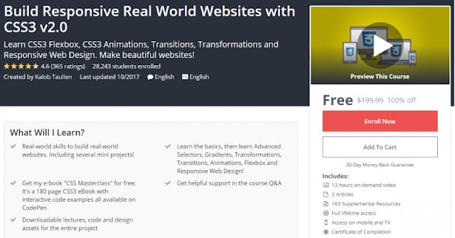 [100% Off] Build Responsive Real World Websites with CSS3 v2.0| Worth 199,99$ 