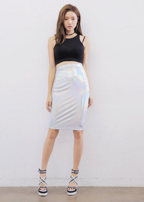 Shiny Knee-Length Pencil Skirt
