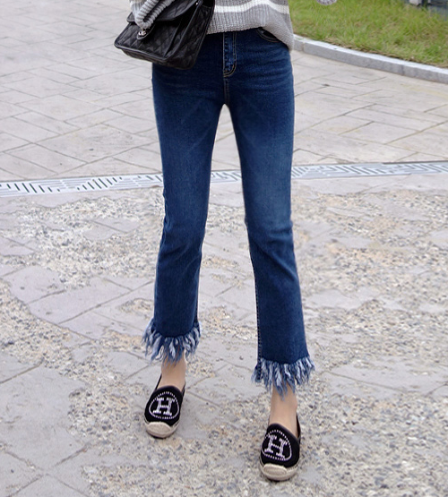 Fringed Cropped Skinny Jeans