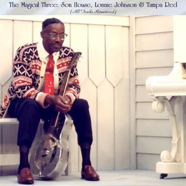 L'immagine mostra la copertina del disco col cantante blues Son House e la sua chitarra.