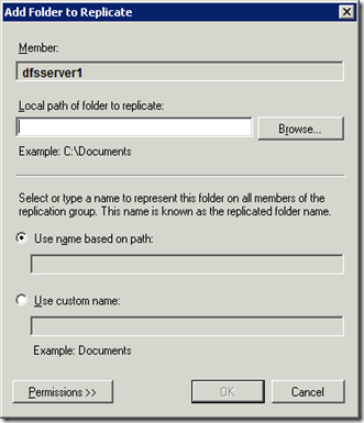 Add Folder to Replicate Dialog dfs1