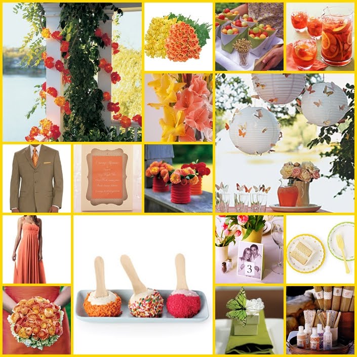 yellow and coral wedding theme