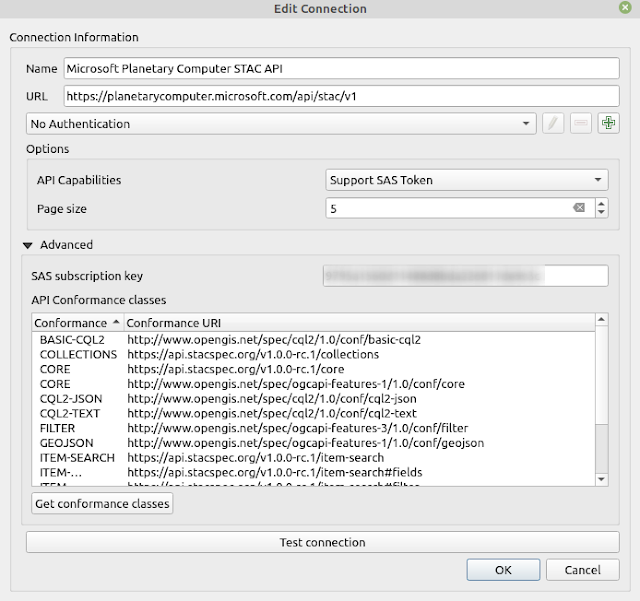 STAC API Browser Edit Connection Window