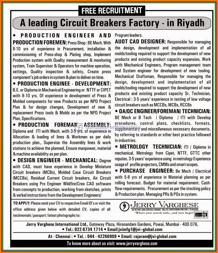 Free Recruitment for circuit breakers factory riyadh ksa