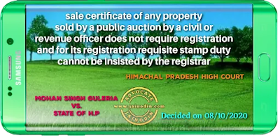 sale certificate of any property sold by a public auction by a civil or revenue officer does not require registration and for its registration requisite stamp duty cannot be insisted by the registrar