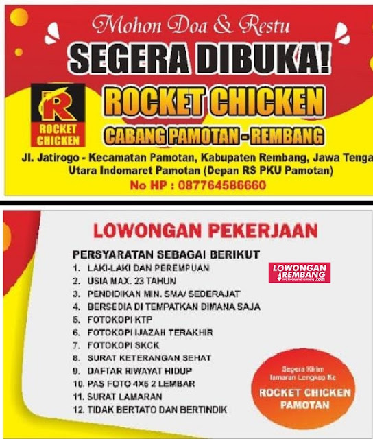 Lowongan Kerja Pegawai Rocket Chicken Pamotan Rembang Yang Segera Buka