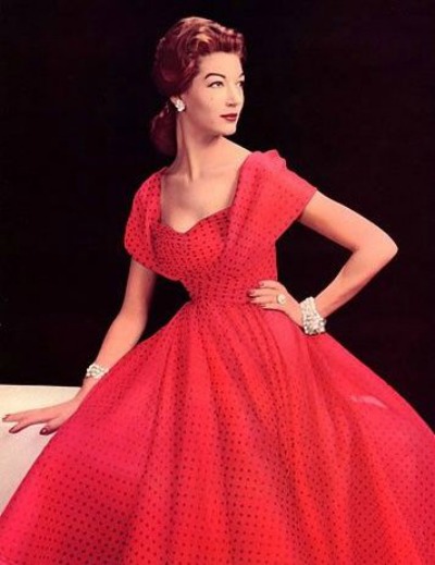 Red Formal Dotted Swiss Dress 1957