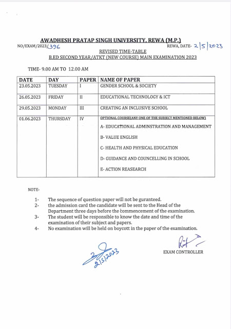 APSU BED New time table 2023