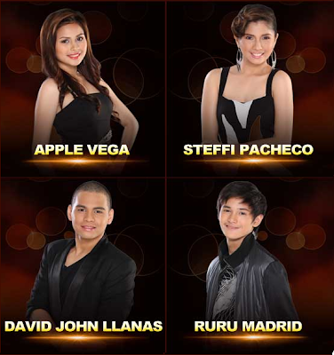 Apple Vega (Dipolog City) Steffi Pacheco (Davao City) David John Llanas (Cagayan De Oro City) Ruru Madrid (Zamboanga City)