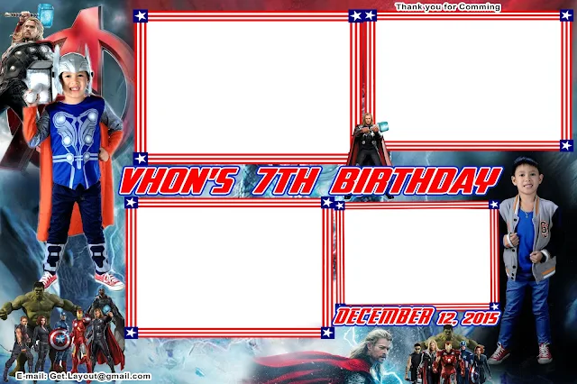 Avengers Photobooth layout templates for Seventh birthday