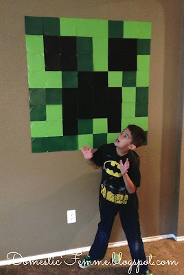 Minecraft Birthday Party Creeper Wall Display #Parties #Birthdays #DIY #Character #Characters #Supplies #Idea #Ideas #TNT #Twizzlers #Torches #Chocolate #Dipped #Pretzel #Pretzels #Rods #Rods #Dirt #Brownie #Brownies #Coal #Rice #Krispies #Treats #Krispie #Crispie #Crispies #Zombie #Zombies #Boogers #Booger #Popcorn #Corn #Candy #Stickers #Enderman #Steve #Creeper #Printables #Printable #Cake #Instruction #Instructions #Instuctable #Instructables #Tutorials #Ghost #Face #Paper #Plate #Plates