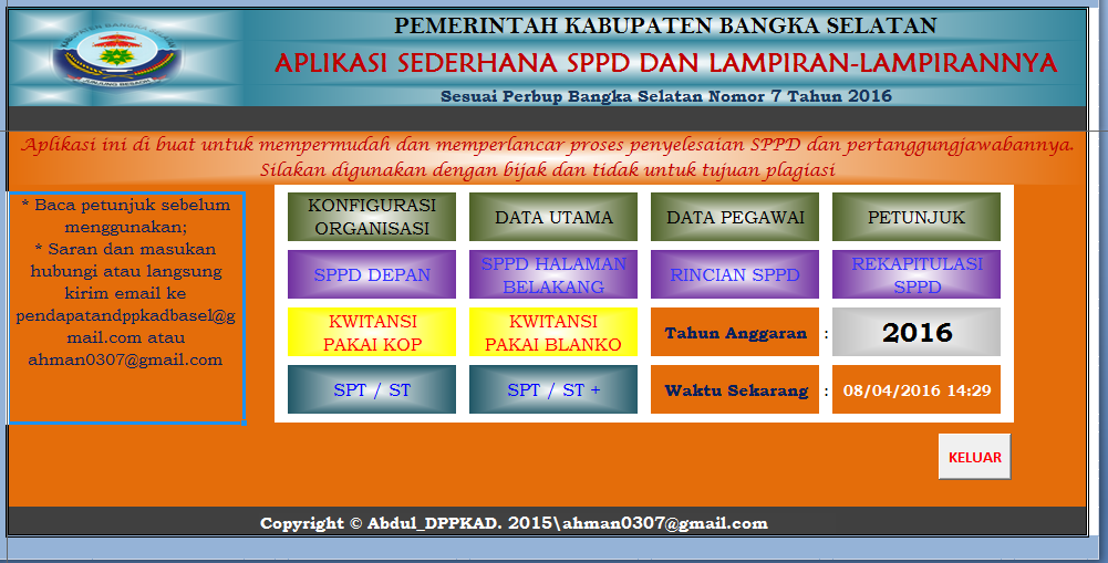 LENTERA ANAK DESA: APLIKASI SPPD EXCEL (ver 2016)