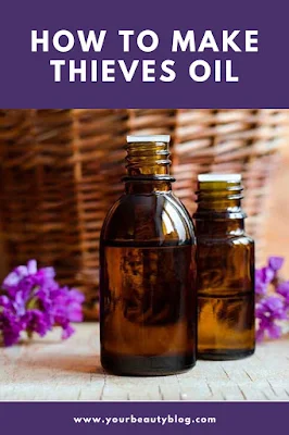 How to make a Thieves oil blend recipe.  This homemade essential oil blend is said to kill germs in the air and on surfaces. Learn the uses and benefits to use this as a cleaner and in a diffuser. This includes a diffuser blend and a cleaner spray and other recipes to use your DIY Thieves oil.  There are only 5 ingredients.  Use when you have a cold or flu to kill germs in your home. #essentialoils #thievesoil