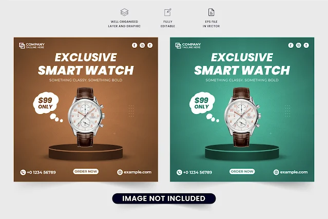 Smartwatch promotional template vector free download