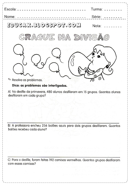 Atividades de matemática 3° ano problemas