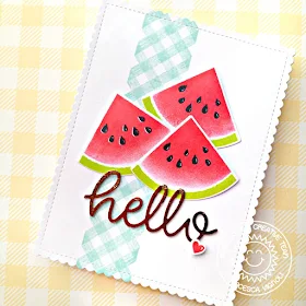 Sunny Studio Stamps: Slice Of Summer Hawaiian Hibiscus Frilly Frames Hello Word Everyday Cards by Mona Toth and Franci Vignoli