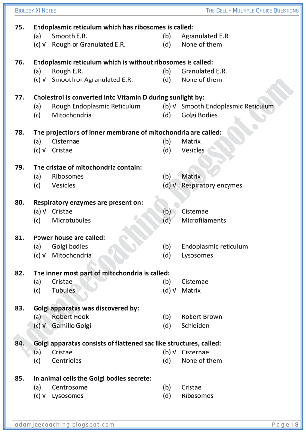 the-cell-mcqs-biology-11th