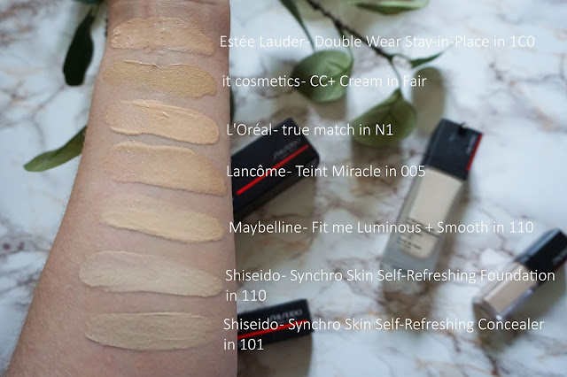 Shiseido - Synchro Skin Self-Refreshing Foundation und Concealer Swatch