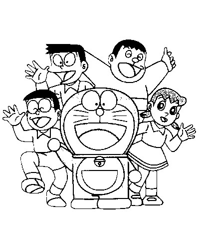 Download Coloring Pages Doraemon, Nobita, Dorami, Shizuka, Suneo, Jayen and Friends