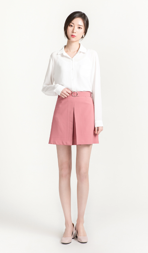 Belted Pleated Front Mini Skirt